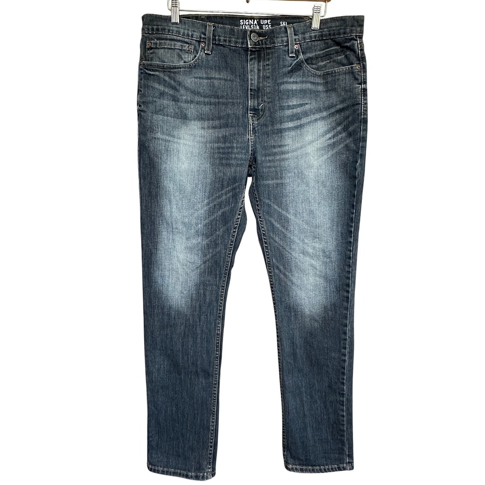 Levis Signature Slim Jeans Mens 38x32 Tapered Dark Was Faded Blue Casual Stretch